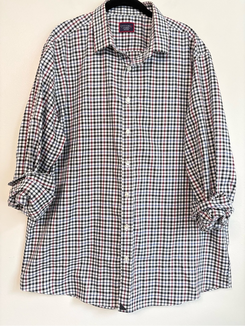UNTUCKit Men's Black and Burgundy Plaid Cotton Button-Down Shirt Sz XXL Tall